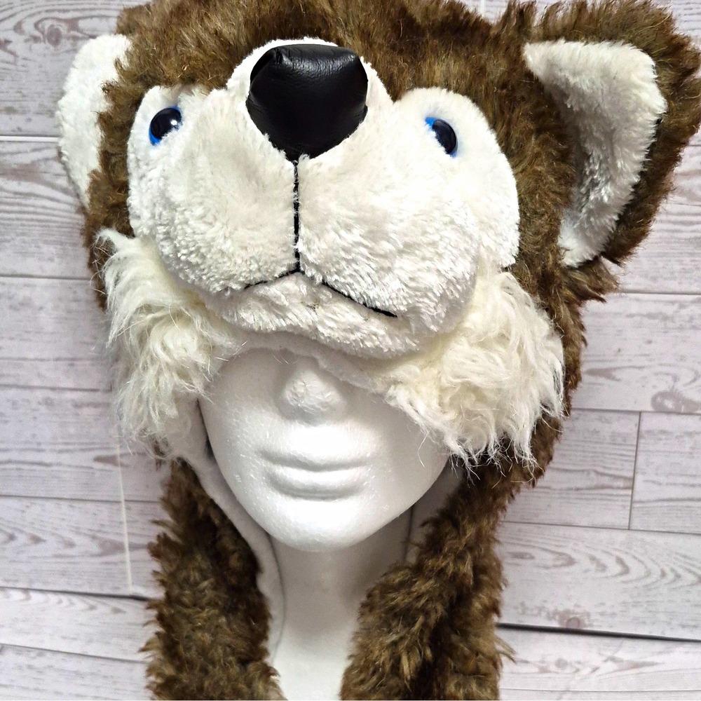 Wolf Faux Fur Costume Hat Brown/White w/ Ears One Size Adult Unisex Halloween